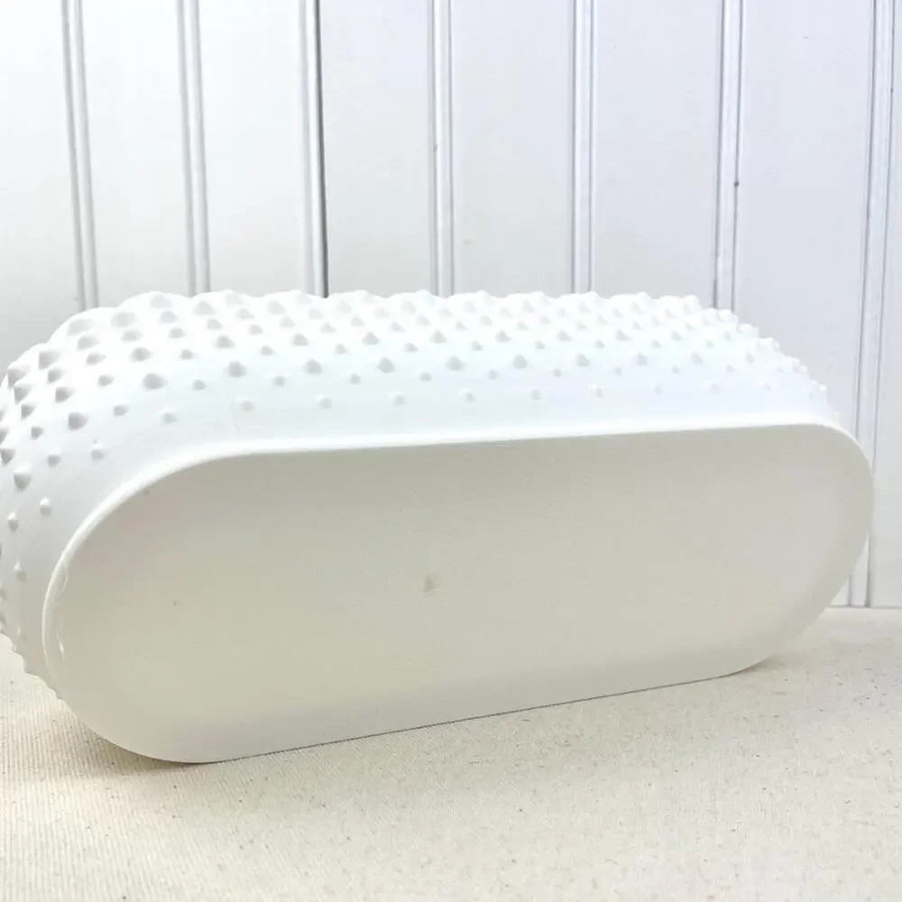 White Hobnail Bowl, Oblong Bowl, Decorative Bowl with Scalloped Edge